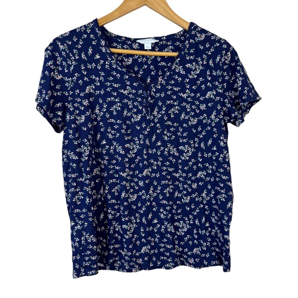 Charter Club Intimates Navy Floral Sleep Shirt Women's Size Small 100% Cotton